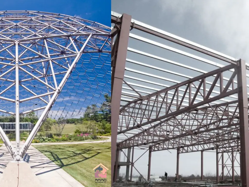 تفاوت سازه‌ های پوسته‌ ای با سازه‌ های خرپایی در ساخت سوله